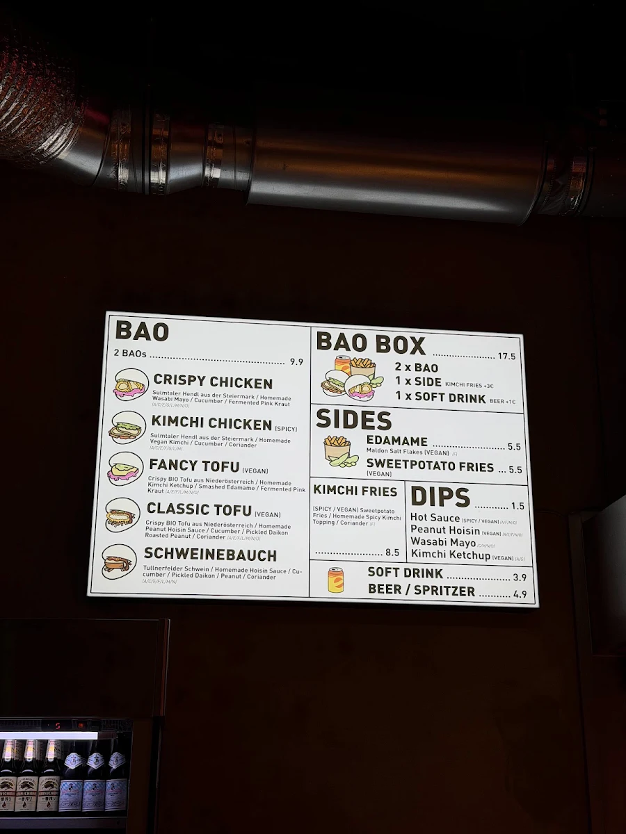 Speisekarte, BAO BAR 1070