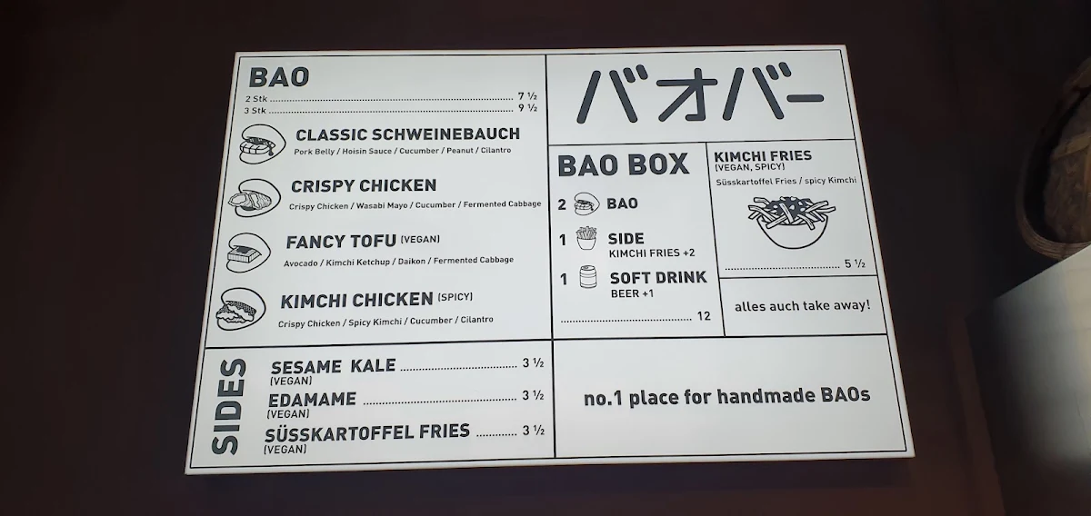Speisekarte, BAO BAR 1070