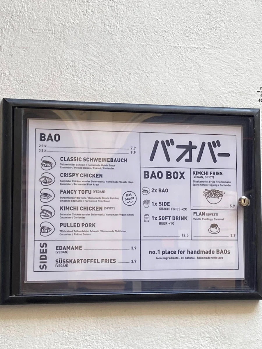 Speisekarte, BAO BAR 1070