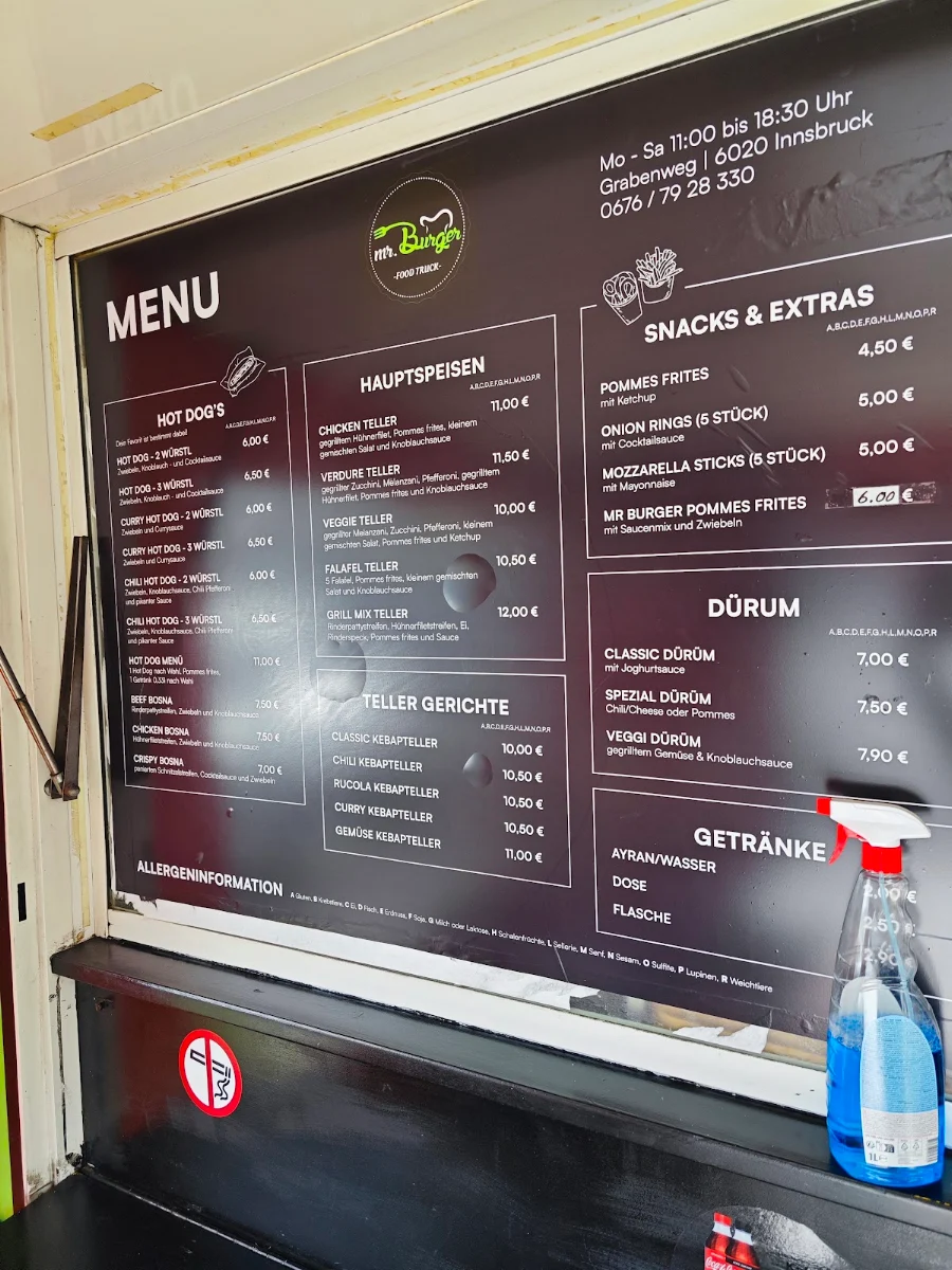 Speisekarte, Mr. Burger FOOD TRUCK