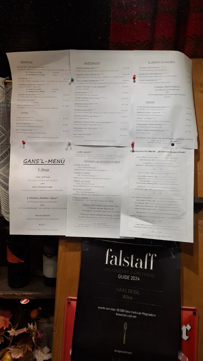 Speisekarte, Haas Beisl