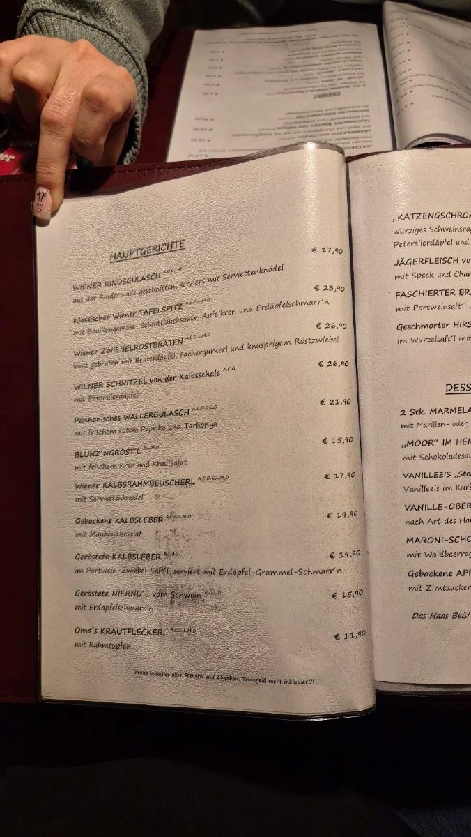 Speisekarte, Haas Beisl