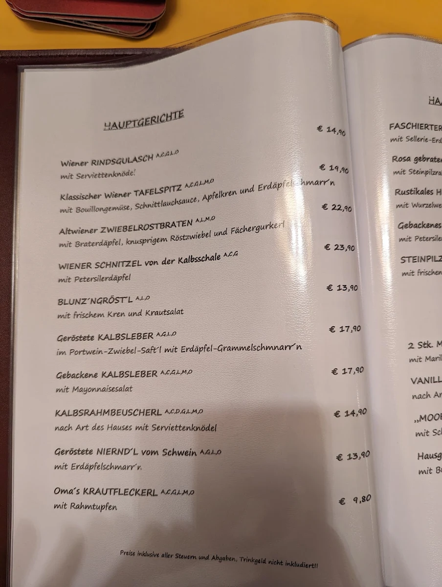 Speisekarte, Haas Beisl