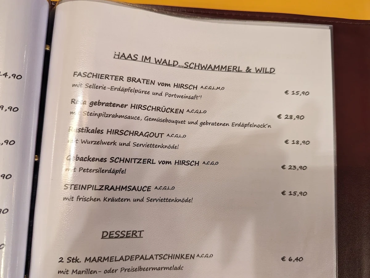 Speisekarte, Haas Beisl