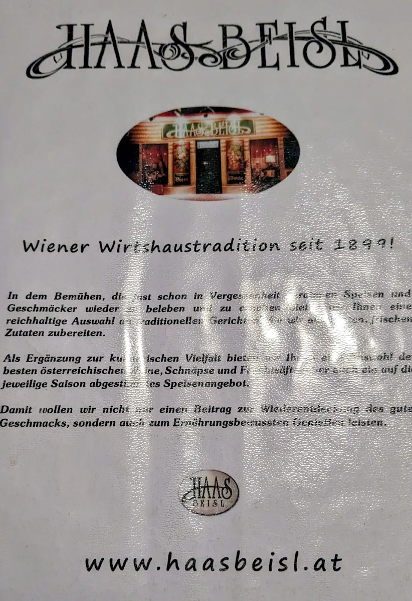 Speisekarte, Haas Beisl