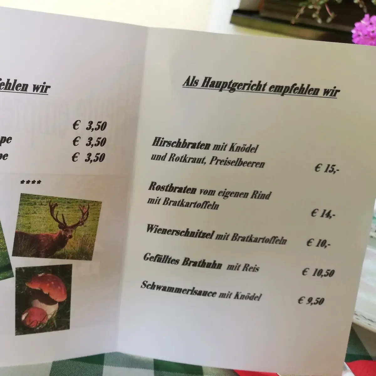 Speisekarte, Gasthaus Lenzbauer