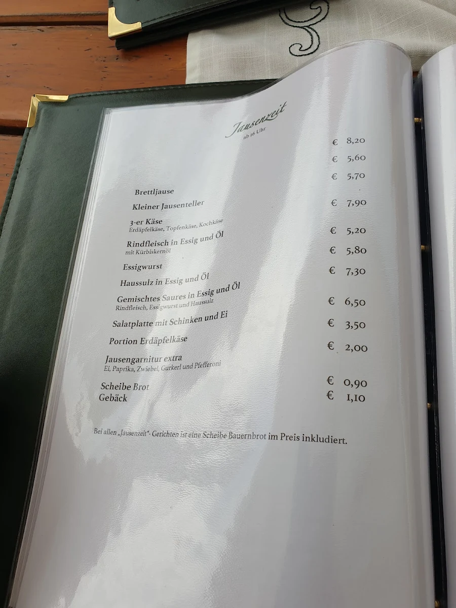 Speisekarte, Mostheuriger Mayr zu Hörling