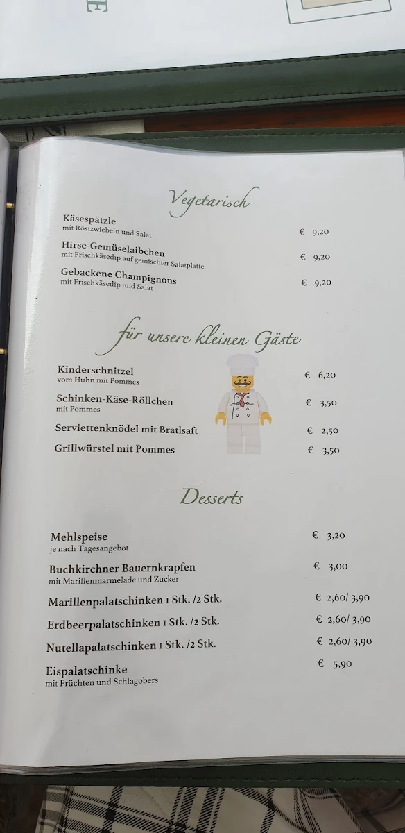 Speisekarte, Mostheuriger Mayr zu Hörling
