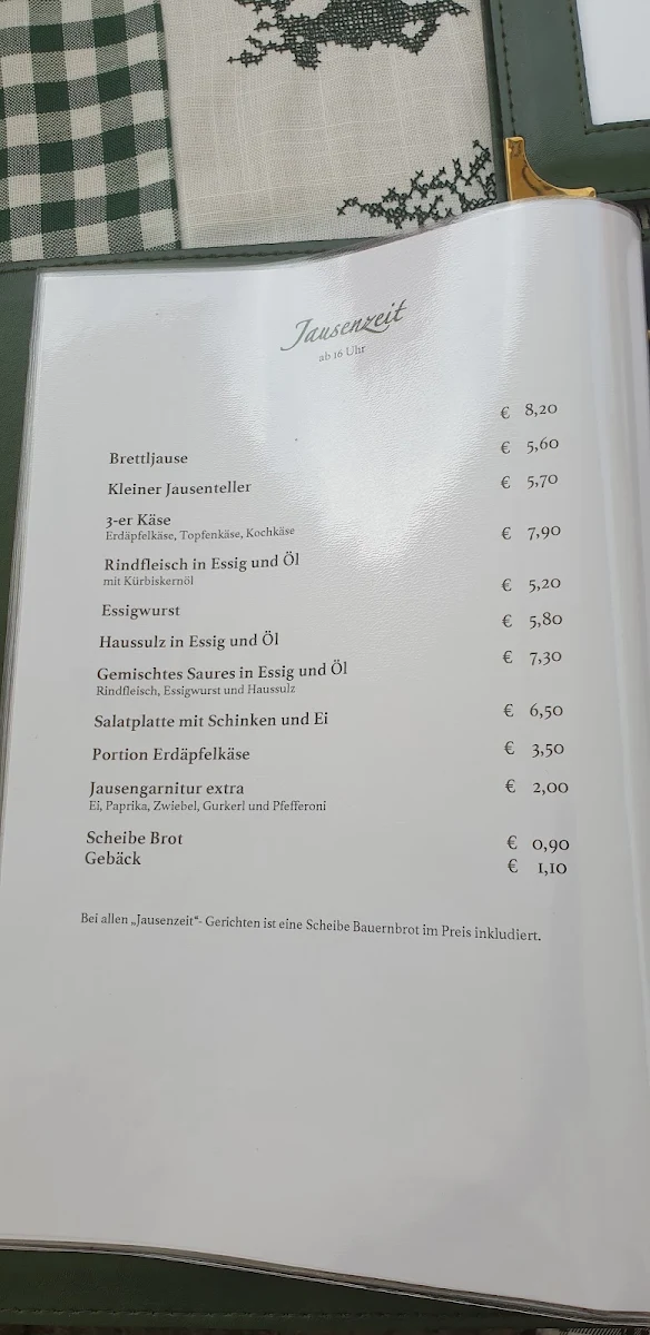 Speisekarte, Mostheuriger Mayr zu Hörling