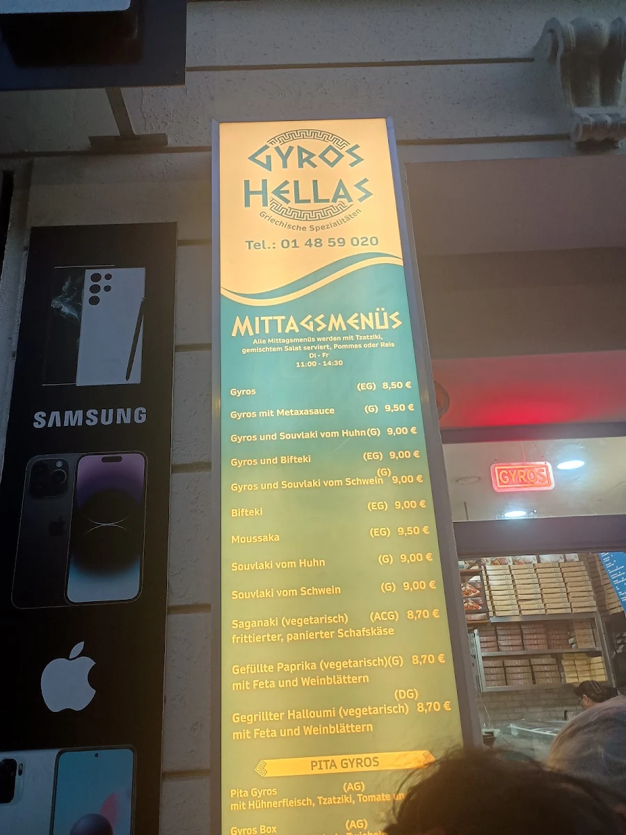 Speisekarte, Gyros Hellas