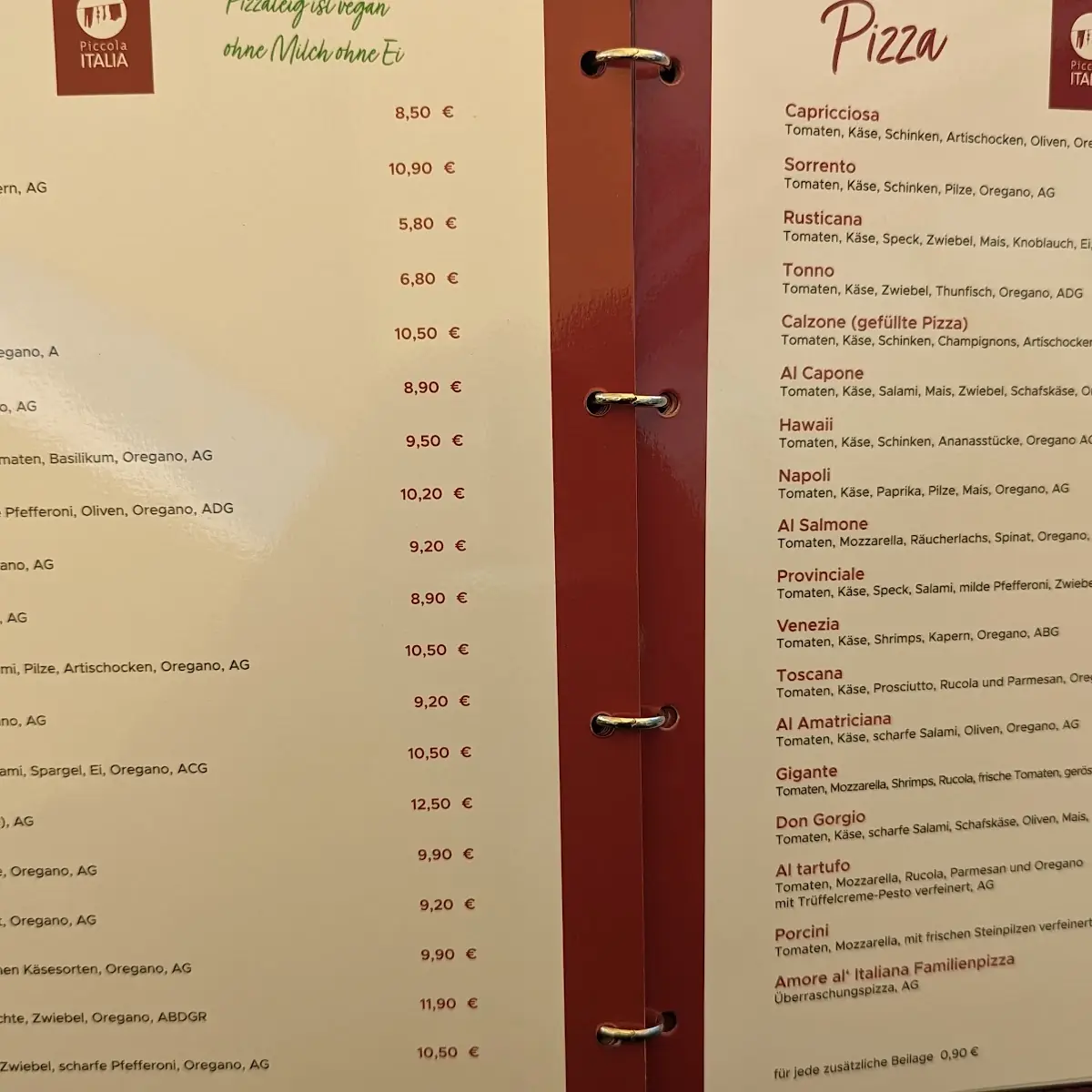 Speisekarte, Piccola Italia