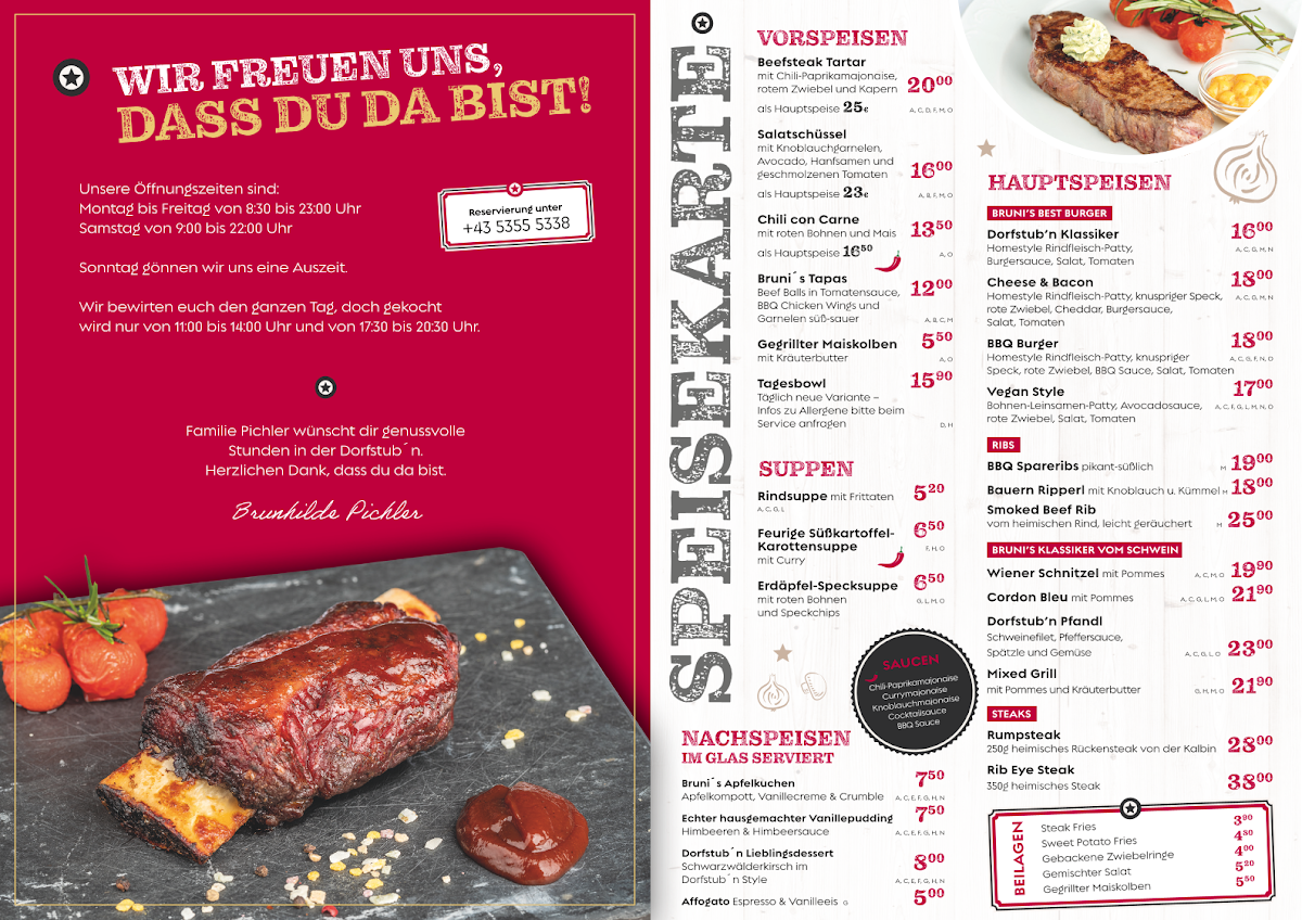 Speisekarte, Dorfstubn Jochberg - Zimmer und Restaurant
