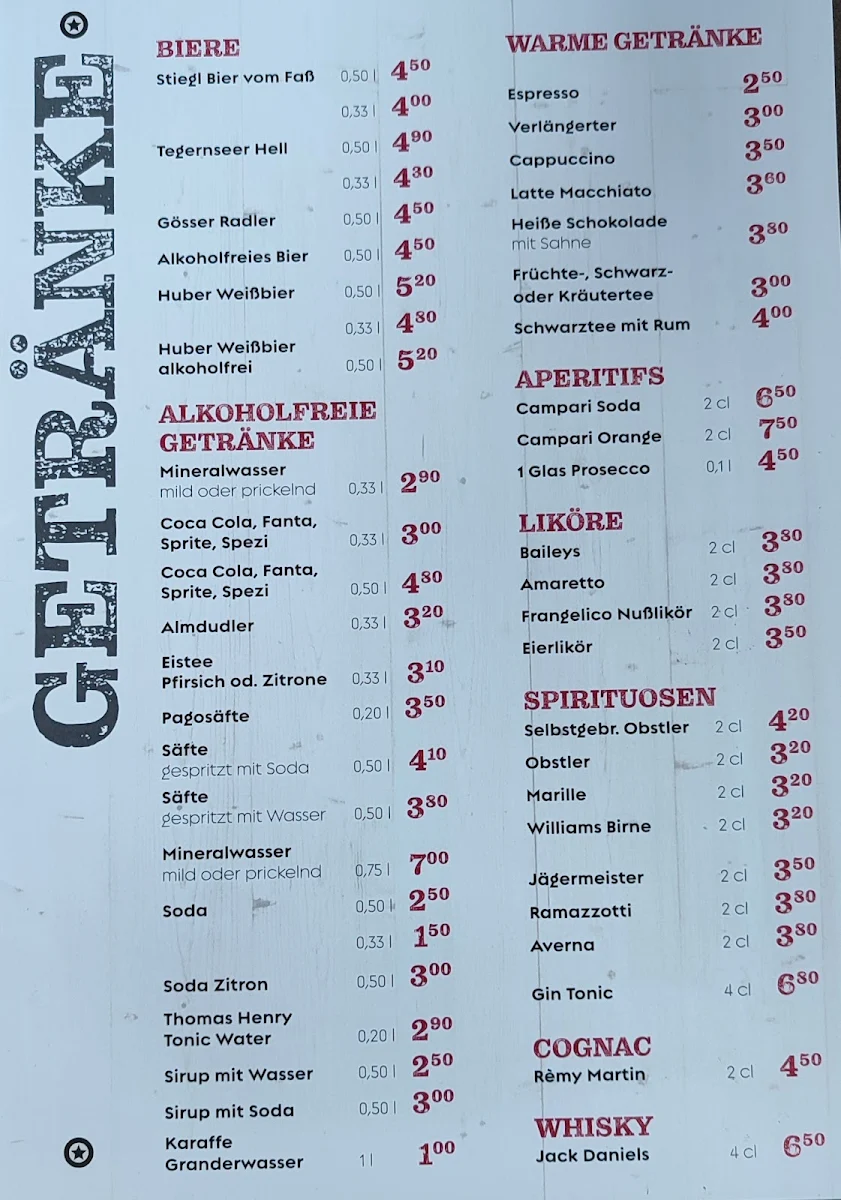 Speisekarte, Dorfstubn Jochberg - Zimmer und Restaurant