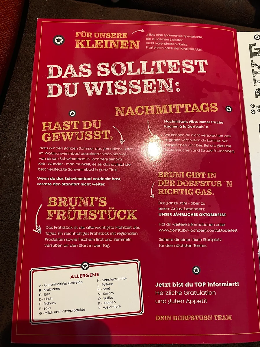 Speisekarte, Dorfstubn Jochberg - Zimmer und Restaurant