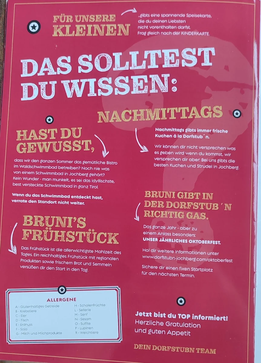 Speisekarte, Dorfstubn Jochberg - Zimmer und Restaurant