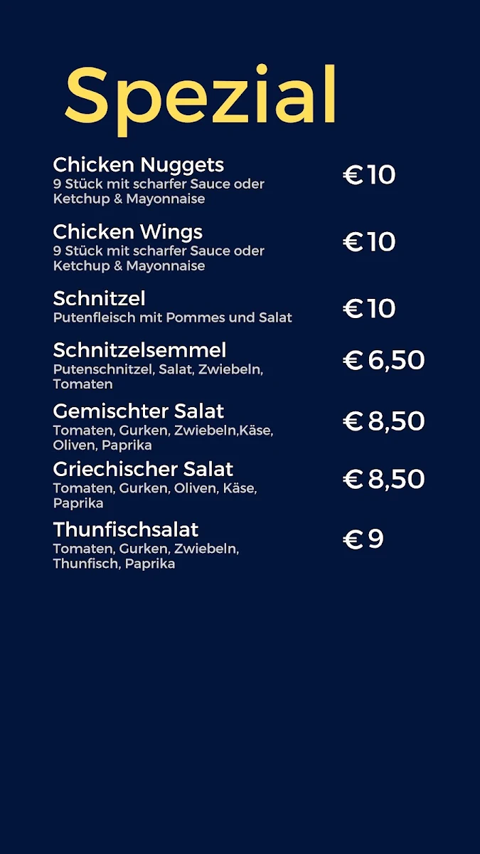 Speisekarte, Ali‘s Imbiss