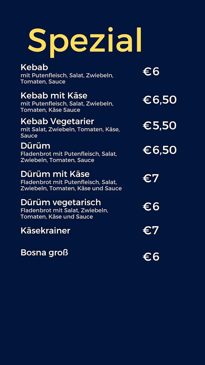Speisekarte, Ali‘s Imbiss