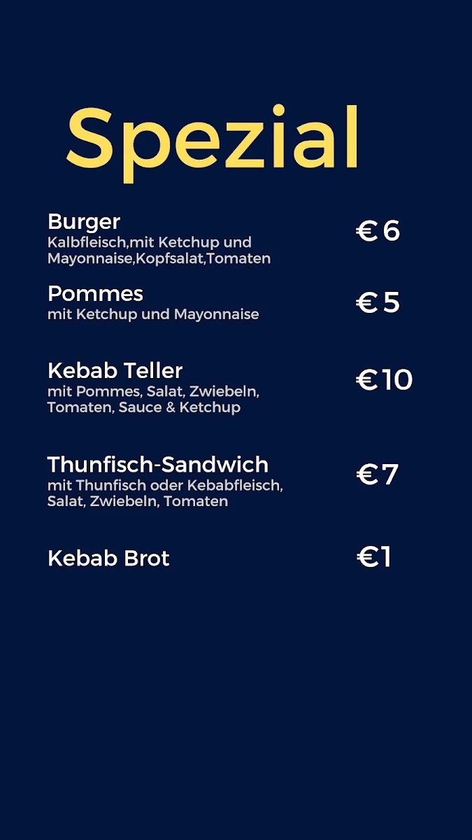 Speisekarte, Ali‘s Imbiss