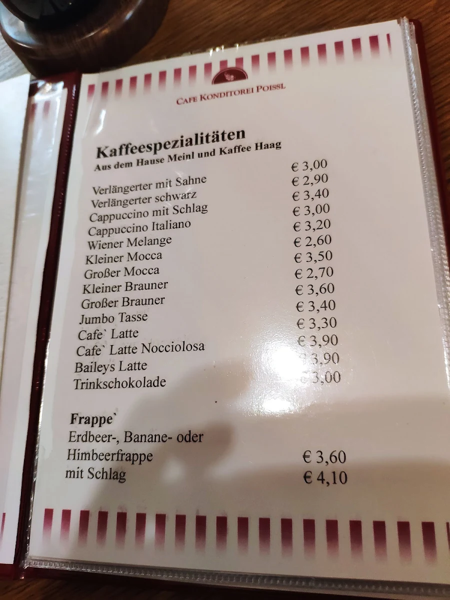 Speisekarte, Café-Konditorei Poissl