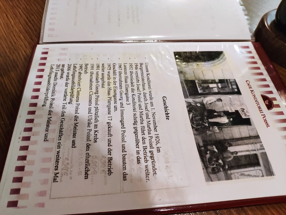 Speisekarte, Café-Konditorei Poissl