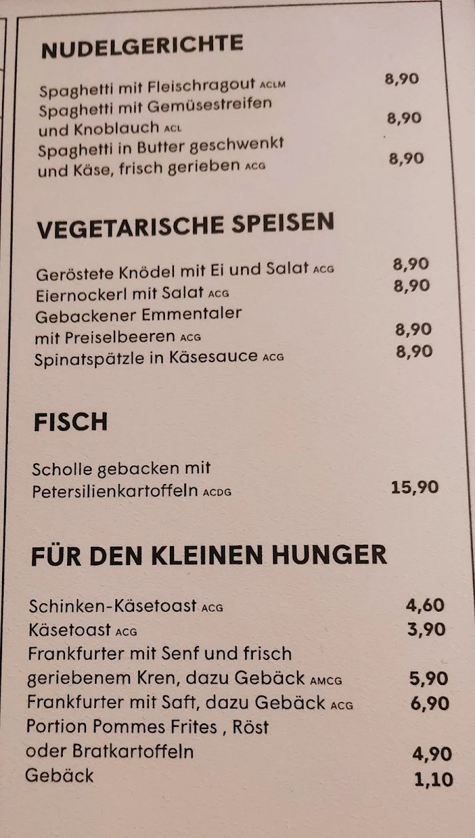 Speisekarte, Café Rüdigerhof