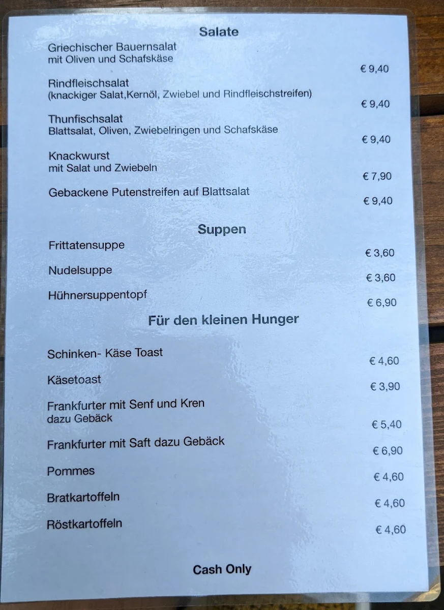 Speisekarte, Café Rüdigerhof