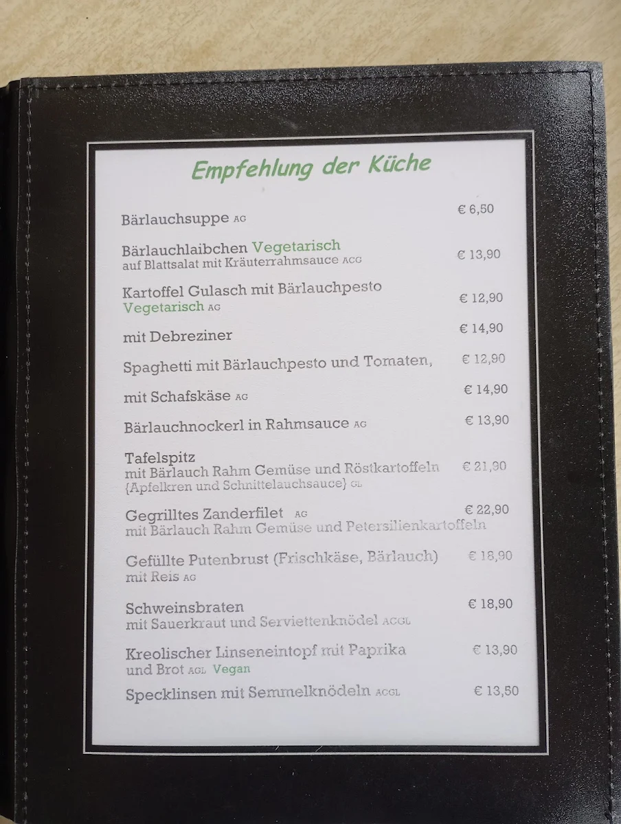 Speisekarte, Café Rüdigerhof