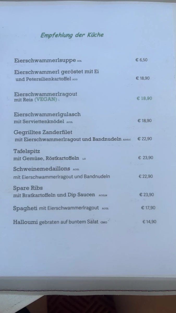 Speisekarte, Café Rüdigerhof