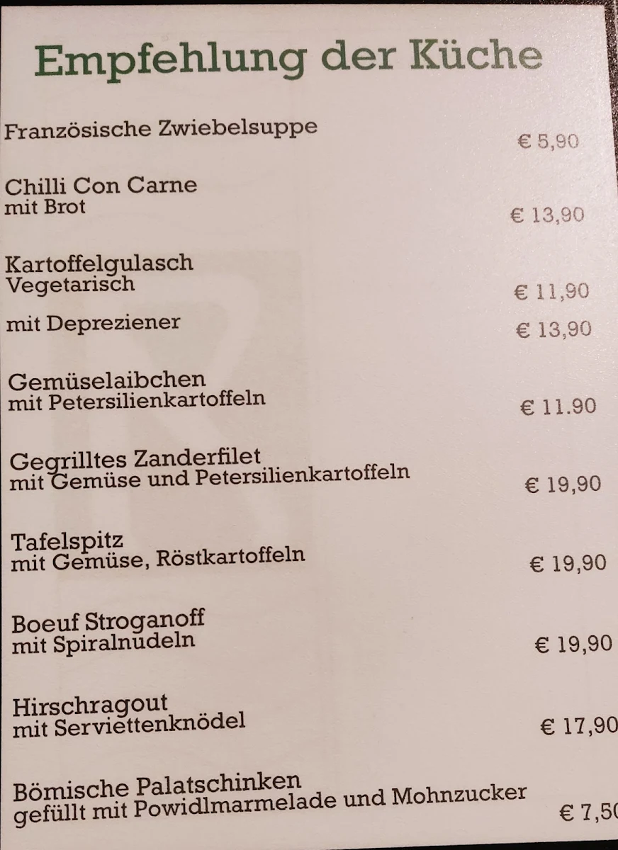 Speisekarte, Café Rüdigerhof