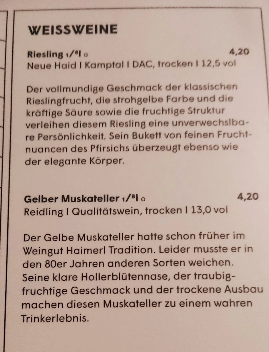 Speisekarte, Café Rüdigerhof