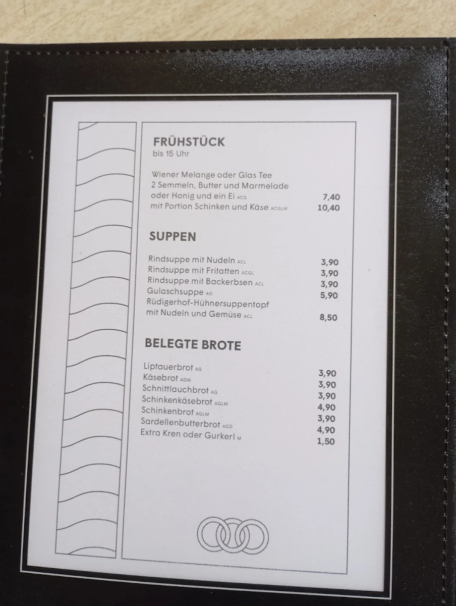 Speisekarte, Café Rüdigerhof