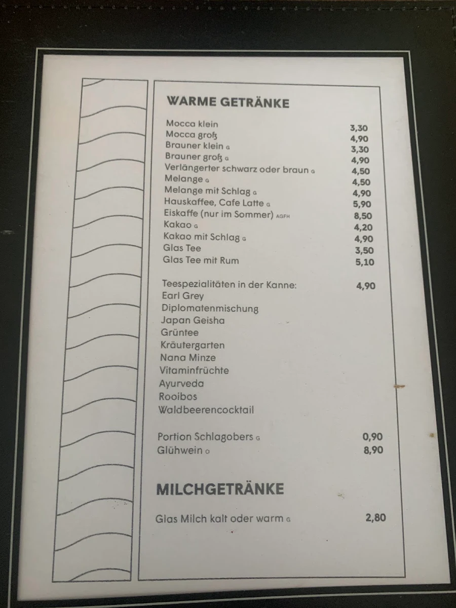 Speisekarte, Café Rüdigerhof