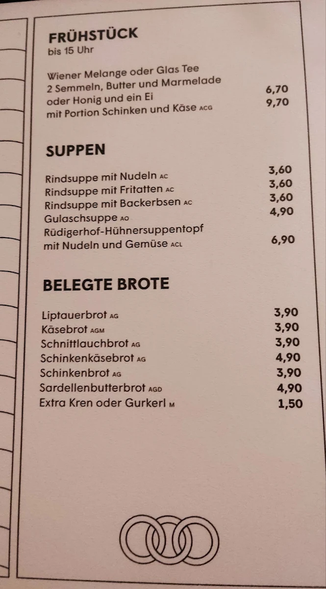 Speisekarte, Café Rüdigerhof