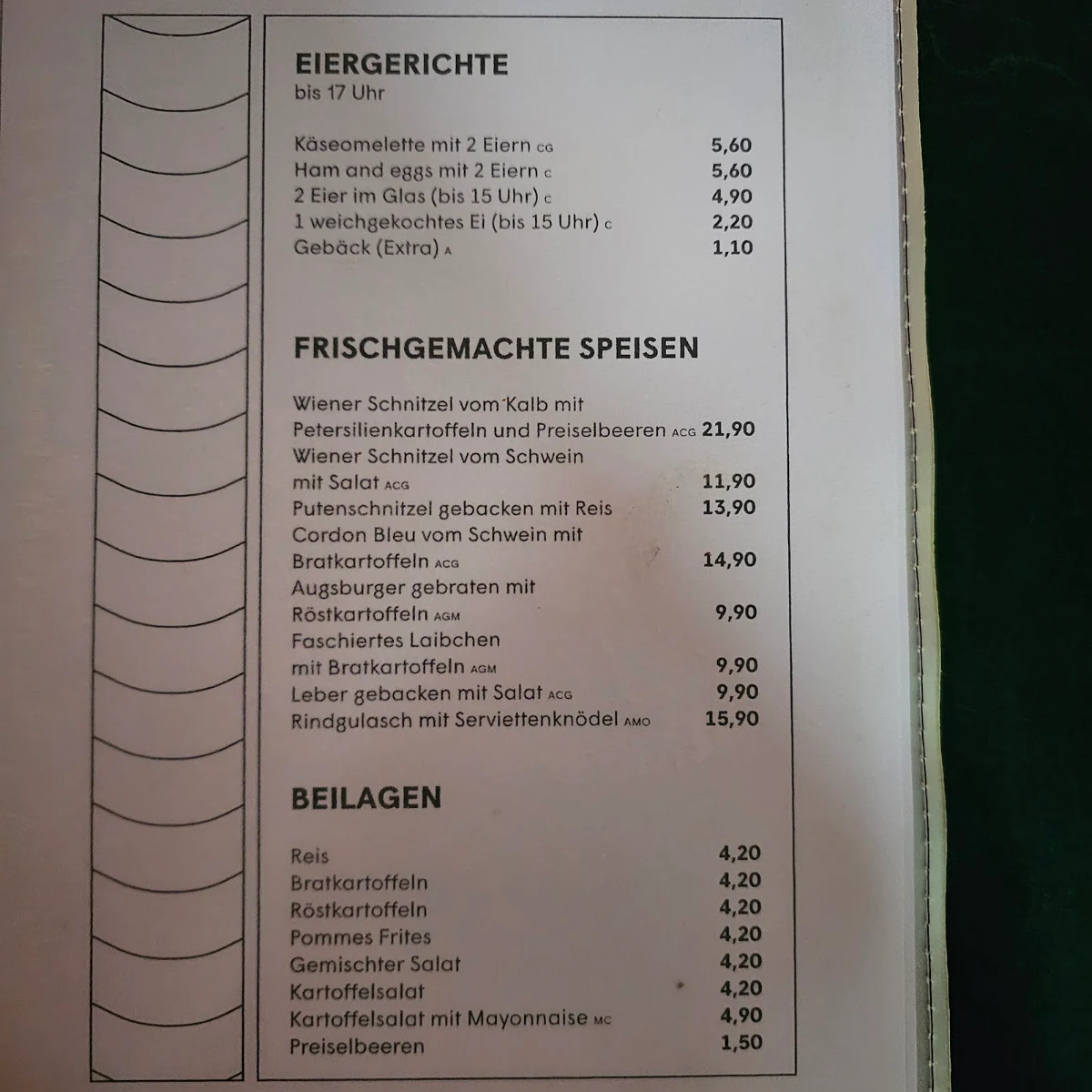 Speisekarte, Café Rüdigerhof