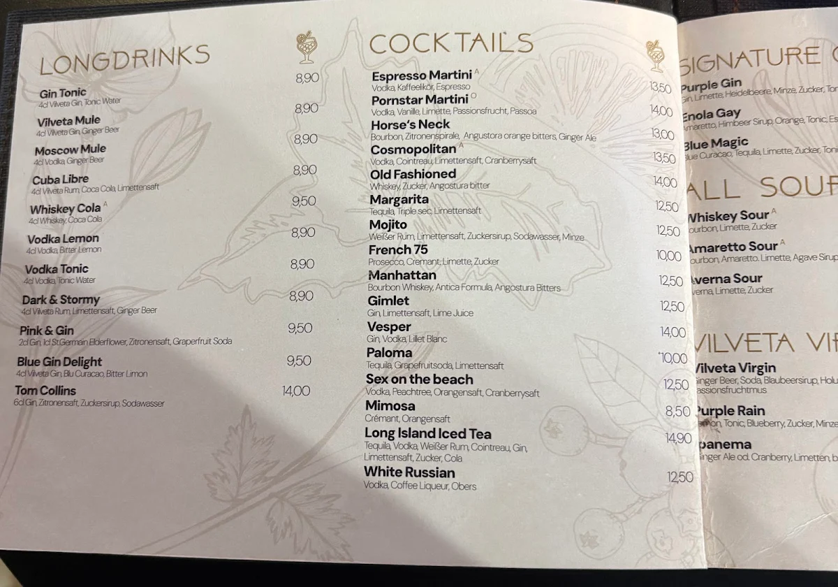 Speisekarte, Vilveta Coffee Bar