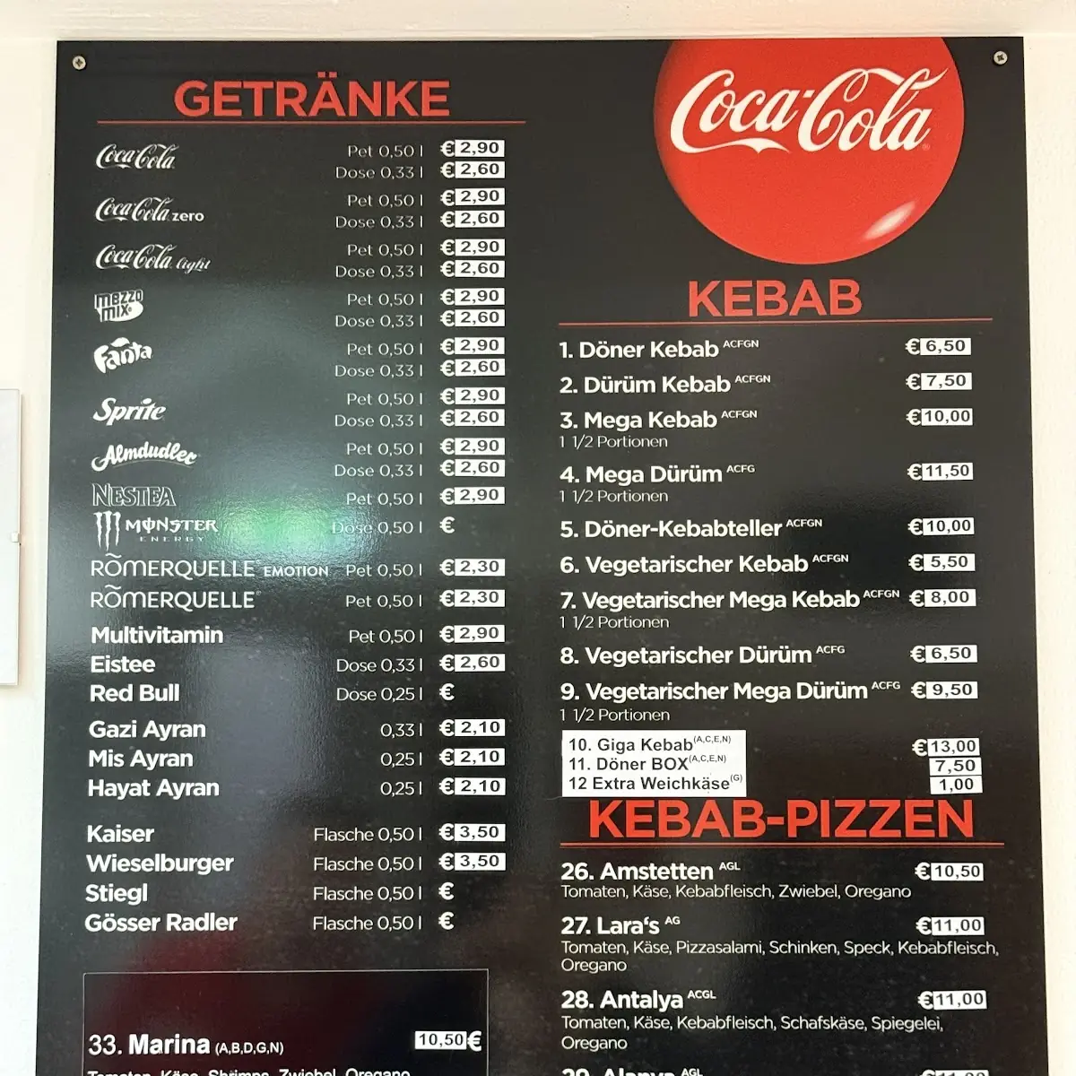 Speisekarte, Lara'M Pizza & Kebap