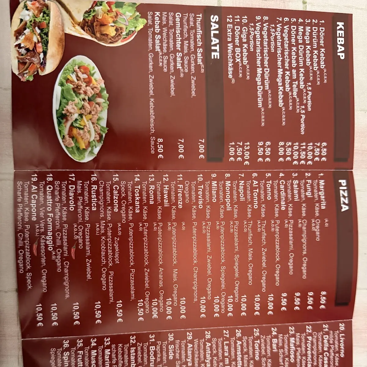 Speisekarte, Lara'M Pizza & Kebap