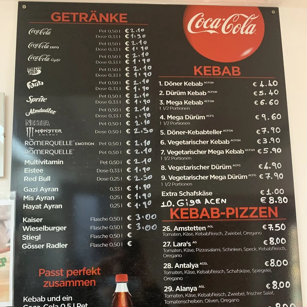 Speisekarte, Lara'M Pizza & Kebap