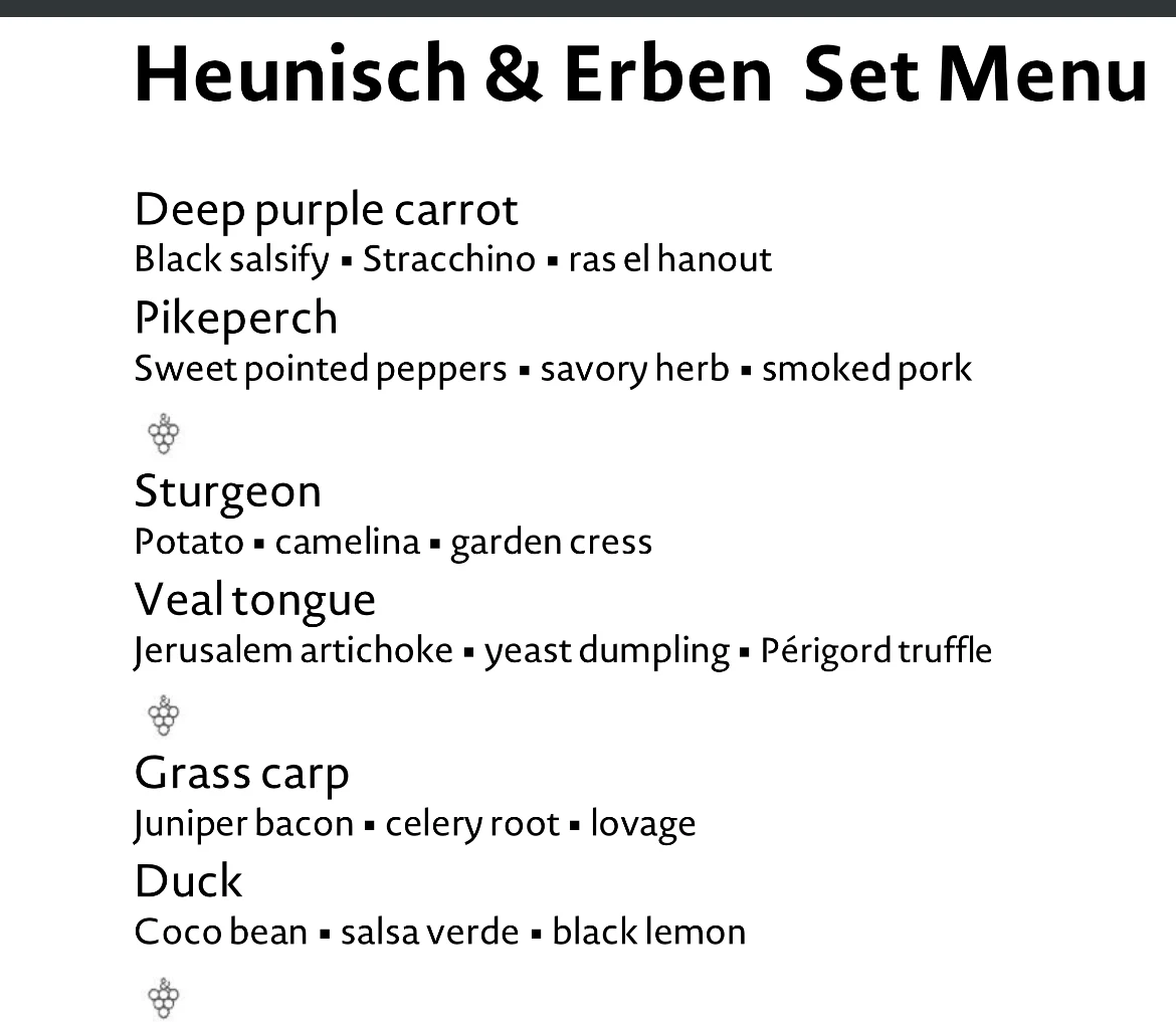 Speisekarte, Heunisch & Erben