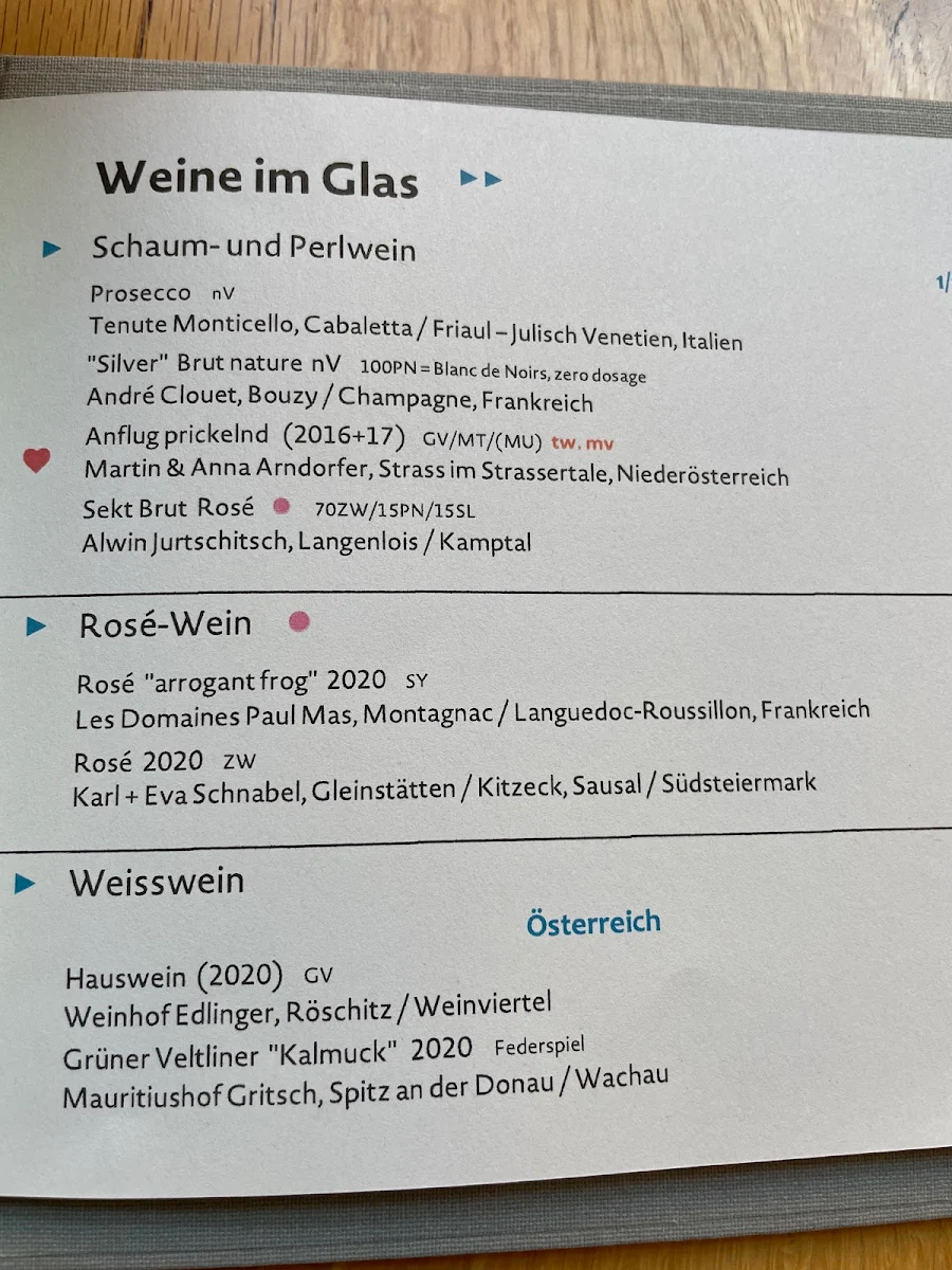 Speisekarte, Heunisch & Erben