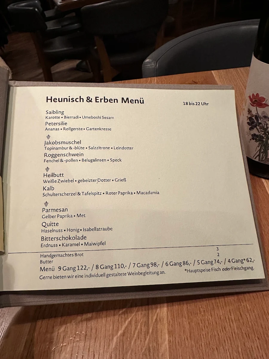 Speisekarte, Heunisch & Erben