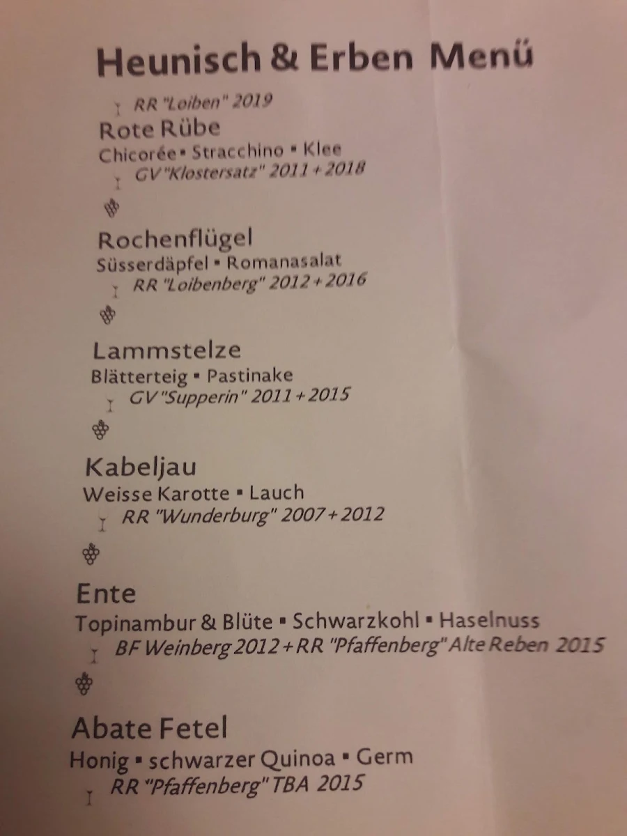 Speisekarte, Heunisch & Erben