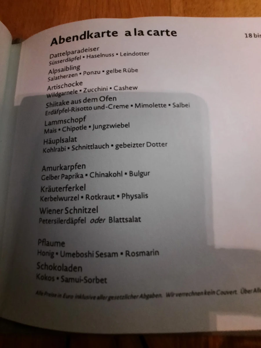 Speisekarte, Heunisch & Erben
