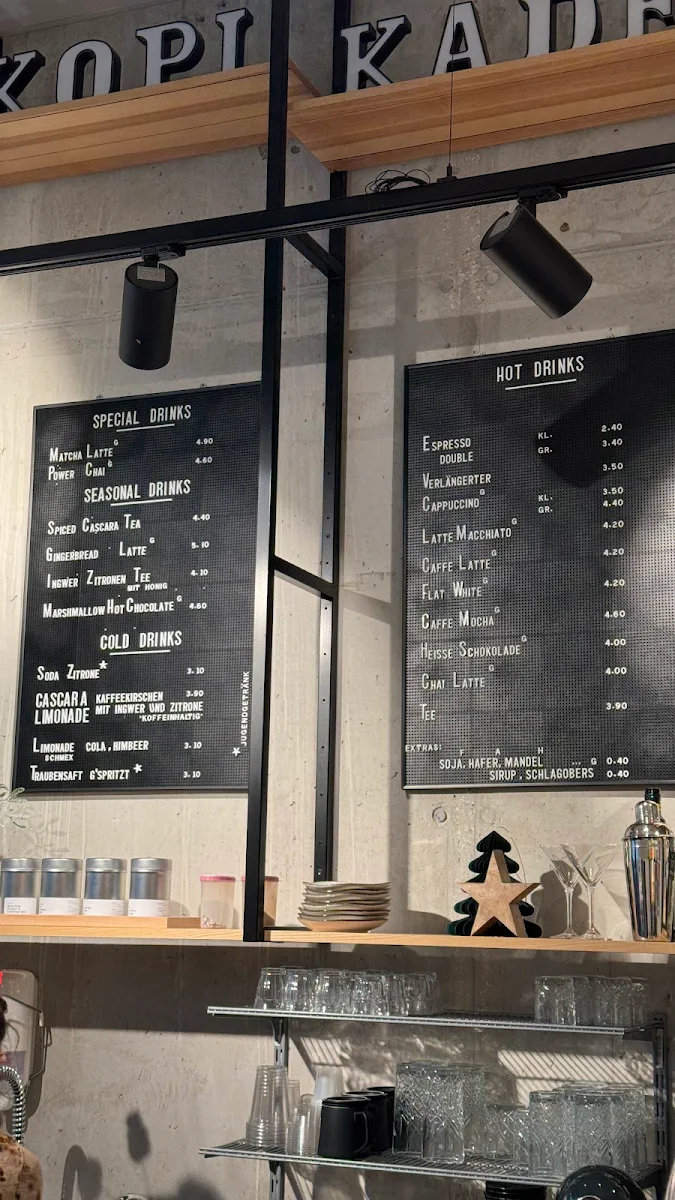 Speisekarte, Kopi Kadé. Der Kaffeeladen