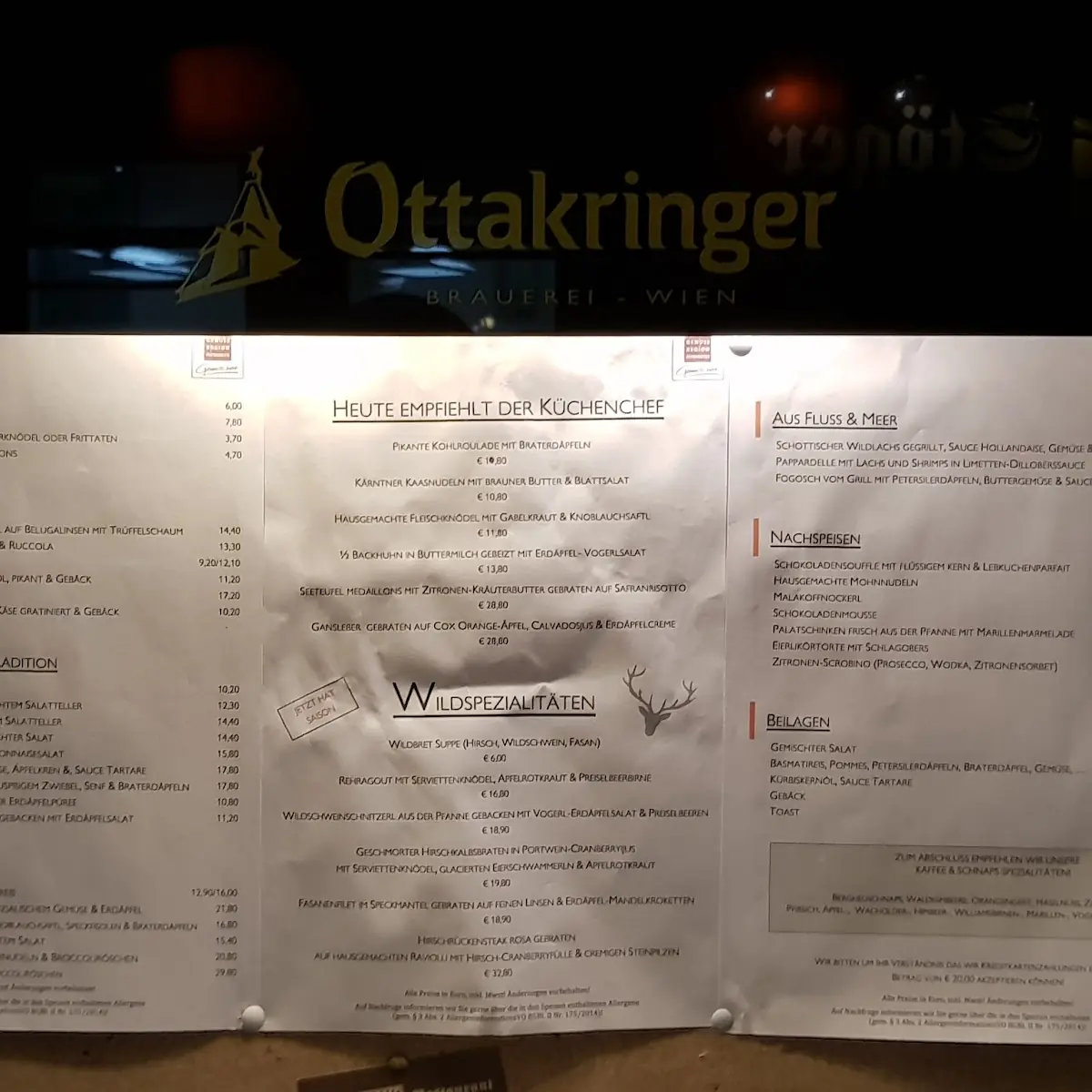 Speisekarte, Restaurant Stöger