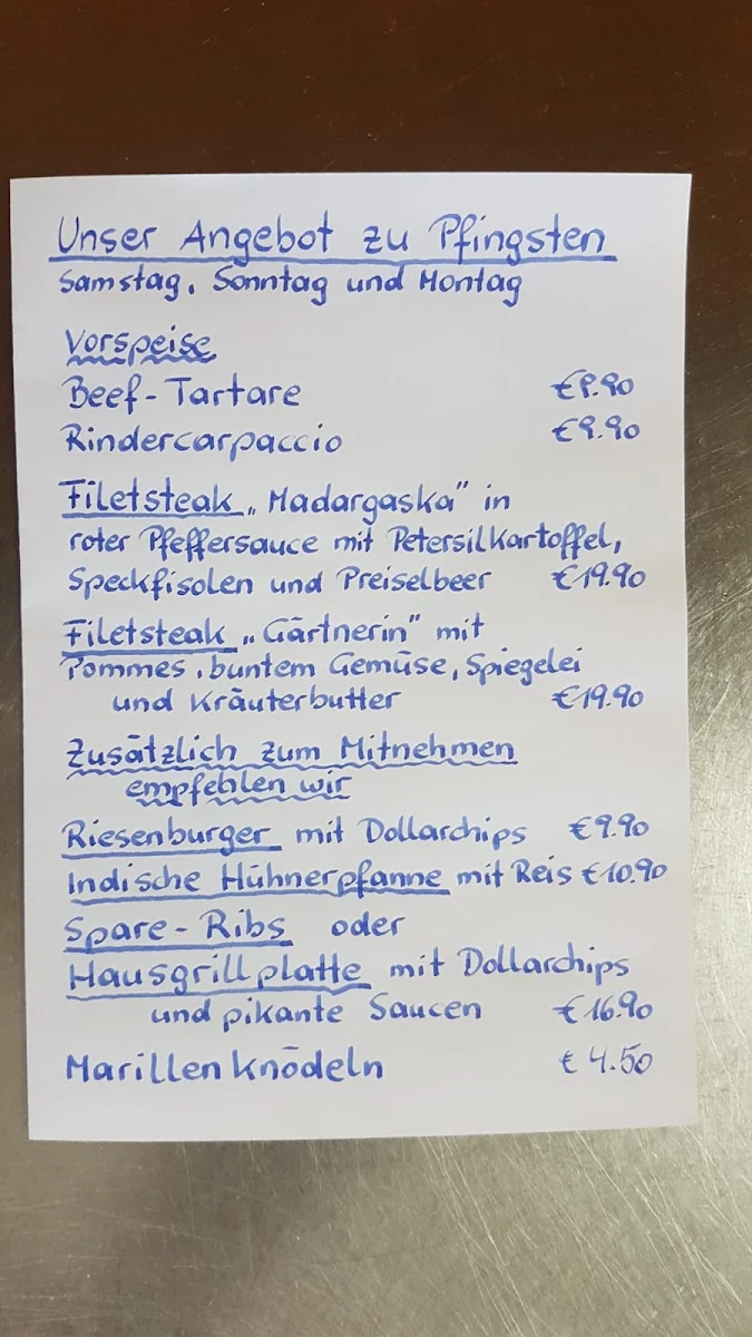 Speisekarte, Zahnradbahnstüberl