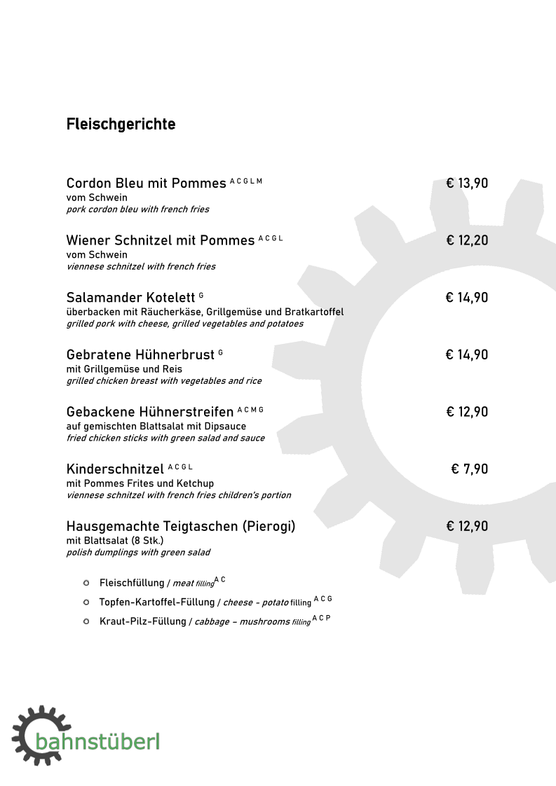 Speisekarte, Zahnradbahnstüberl