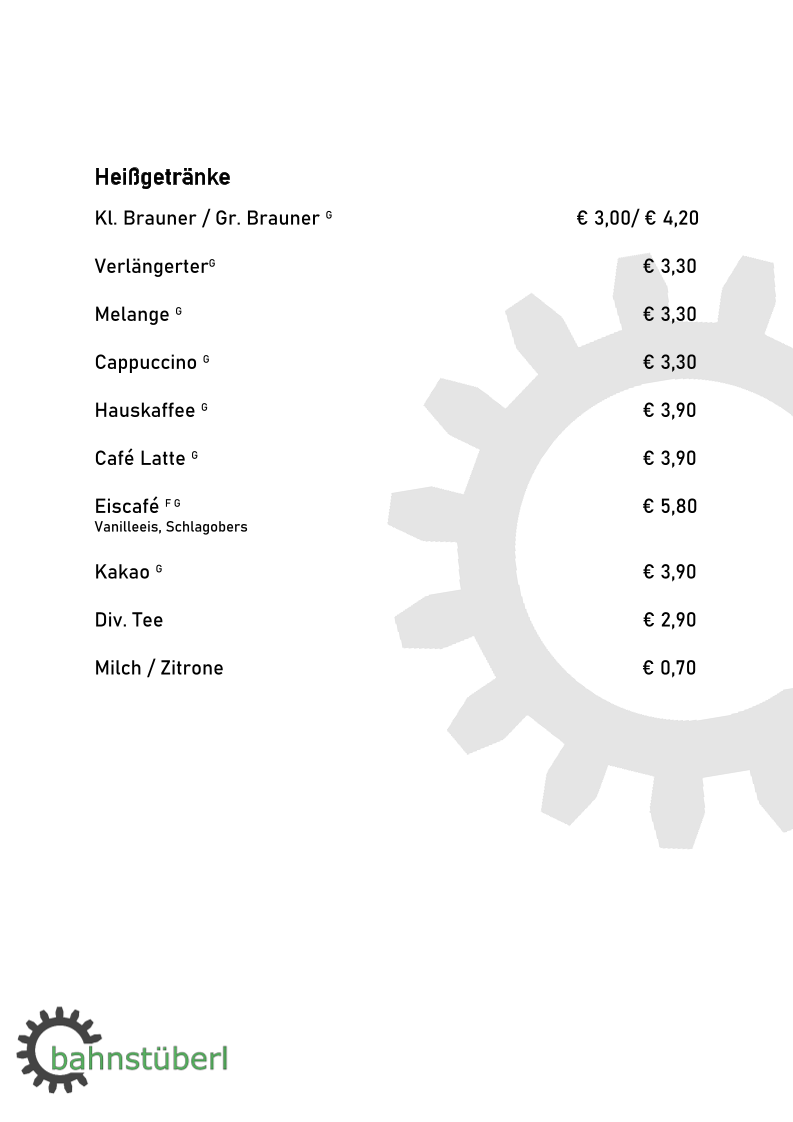 Speisekarte, Zahnradbahnstüberl