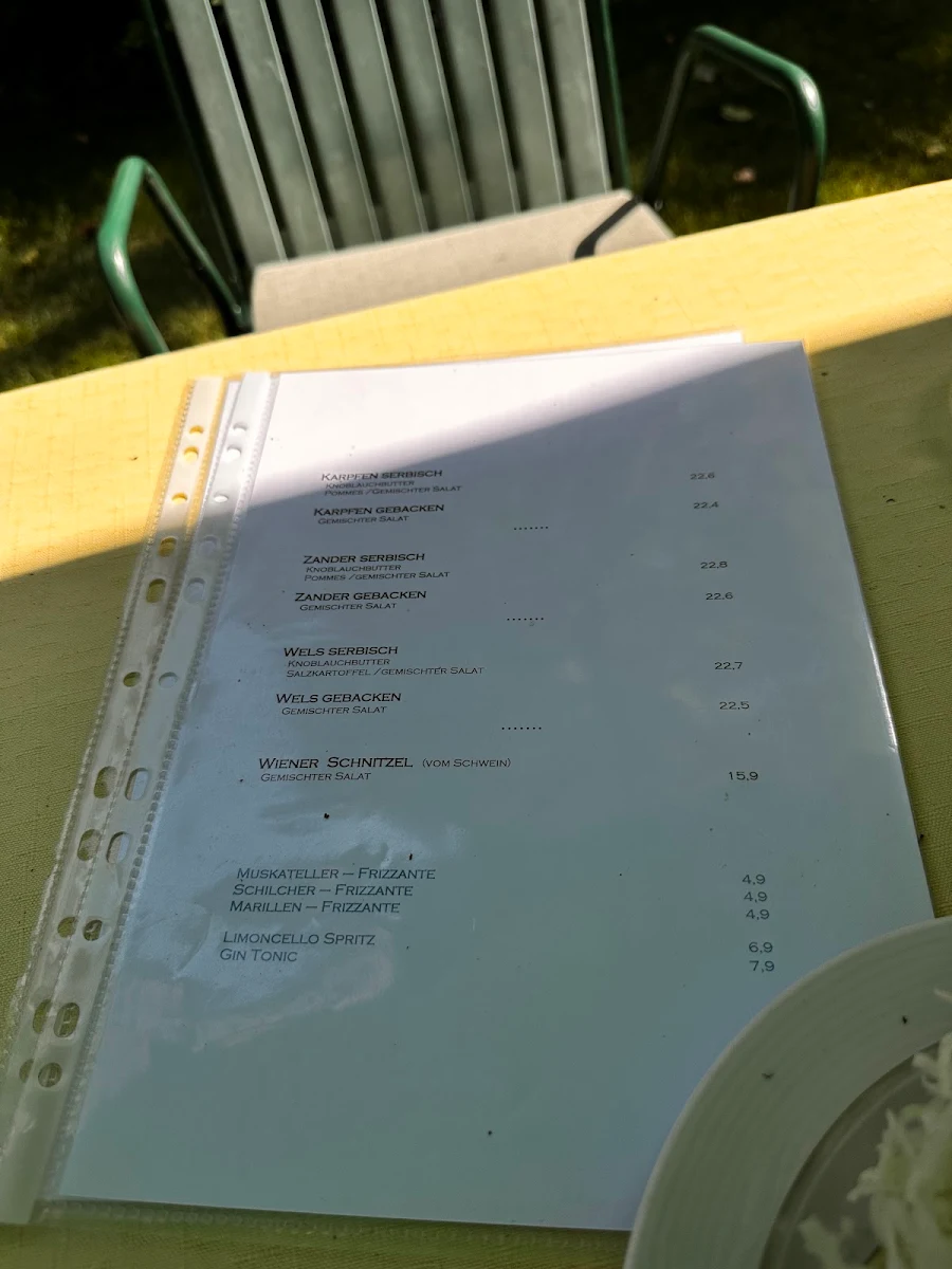 Speisekarte, Gasthaus Binder Orth an der Donau