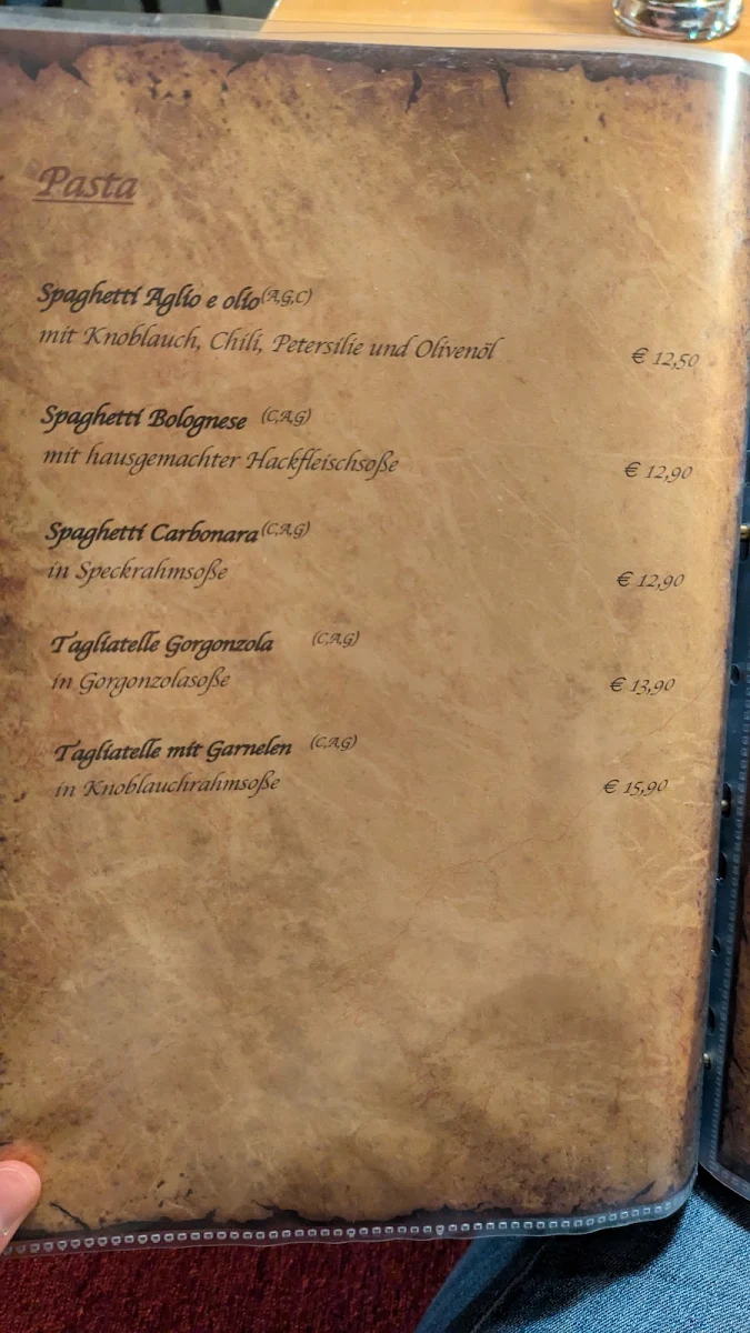 Speisekarte, Restaurant Pizzeria Zum Achtal Wirt